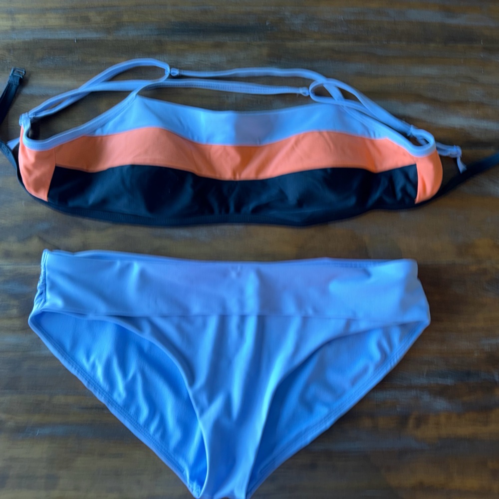 Prana Women's Swimwear in Black, Orange, and Light Blue